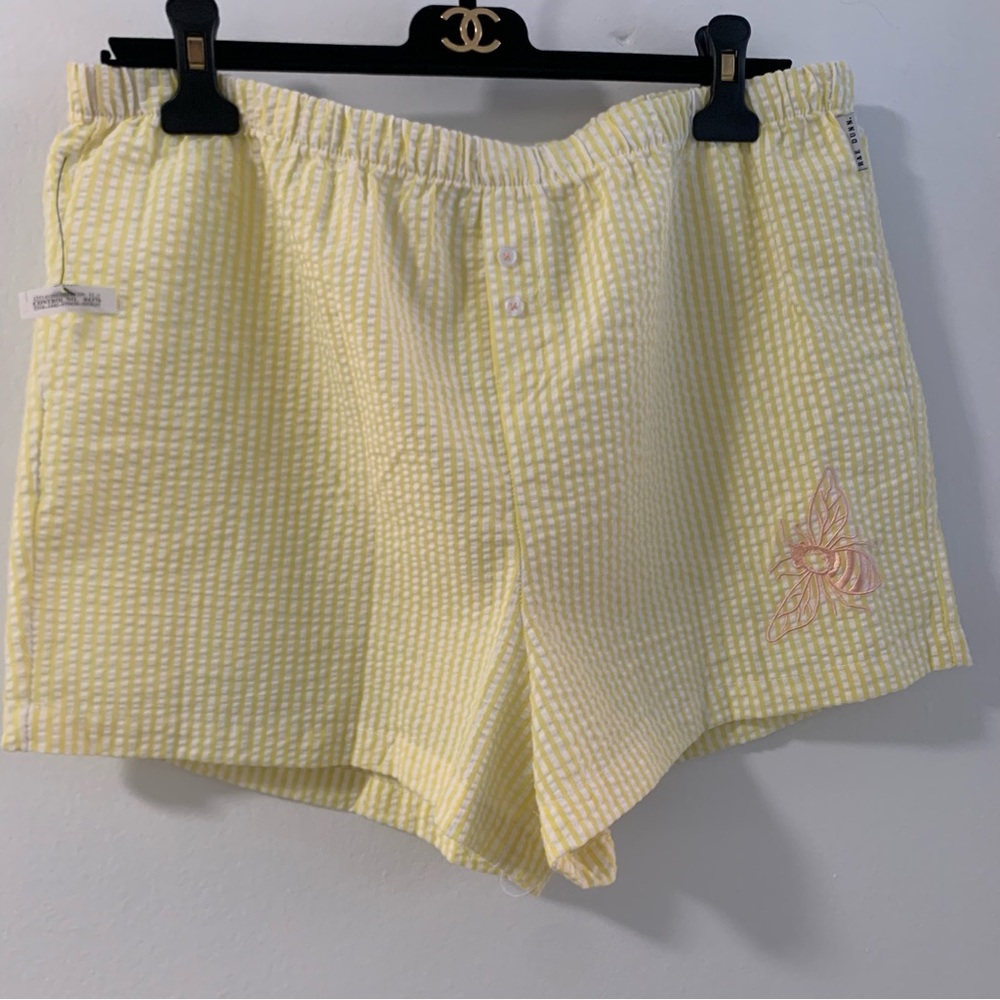 NWT Rae Dunn Yellow seersucker Women's linen Shorts Size XL #summer #boho